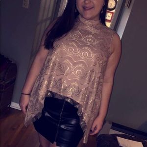 High Neck Gold Lace Top